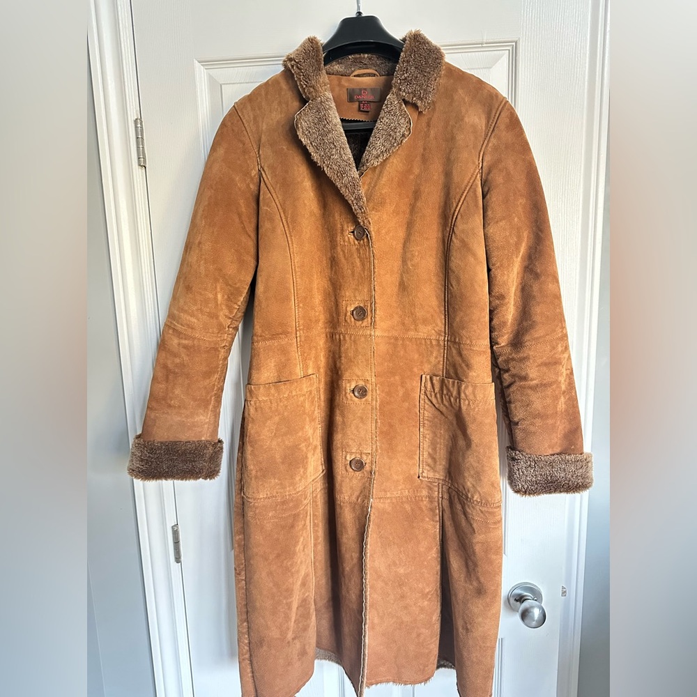 Danier Suede Tan Teddy Jacket with Faux Fur Trim